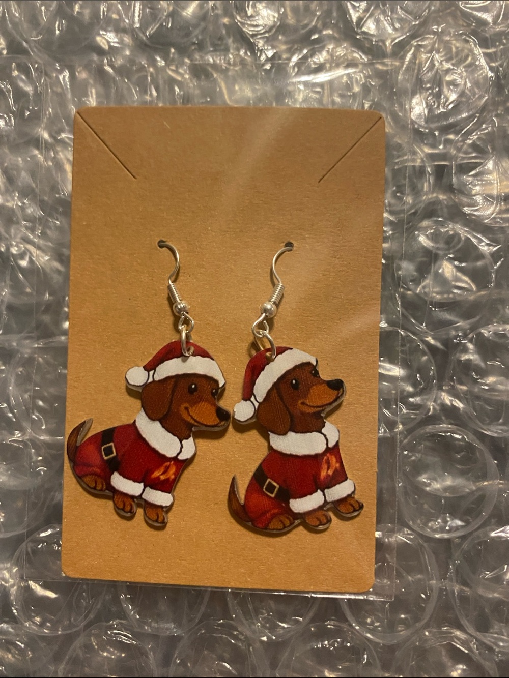 Festive Brown Dog Santa Earrings - Holiday Pet-Themed Jewelry
